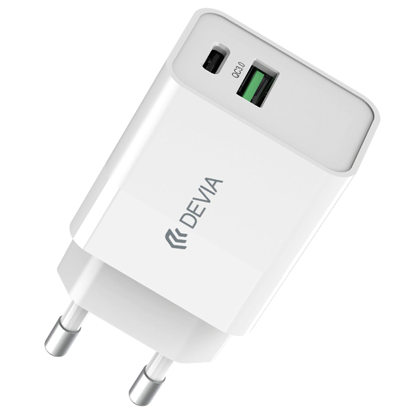 DEVIA RLC-389 Caricatore di rete, 30W, 3A, 1 x USB-A - 1 x USB-C, bianco 