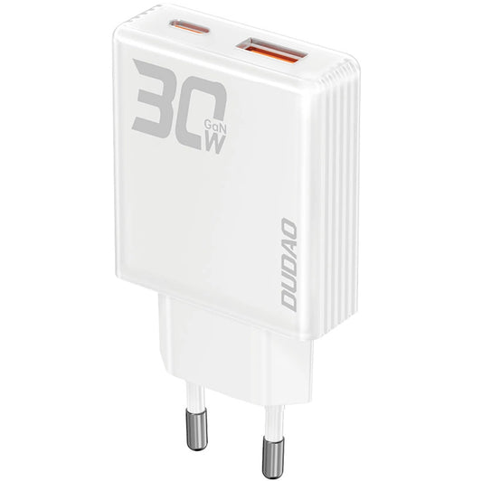 Caricabatterie di rete Dudao A30EU, 30W, 3A, 1 x USB-A - 1 x USB-C, Bianco 