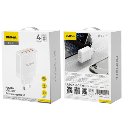 Caricabatterie di rete Dudao A5HEU, 20W, 3A, 1 x USB-C - 3 x USB-A, Bianco 