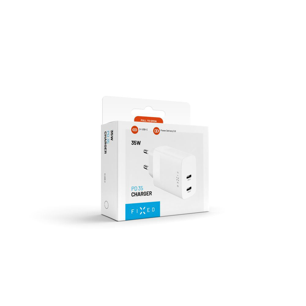 Caricabatterie Retea Fixed, 35W, 3A, 2 x USB-C, Bianco