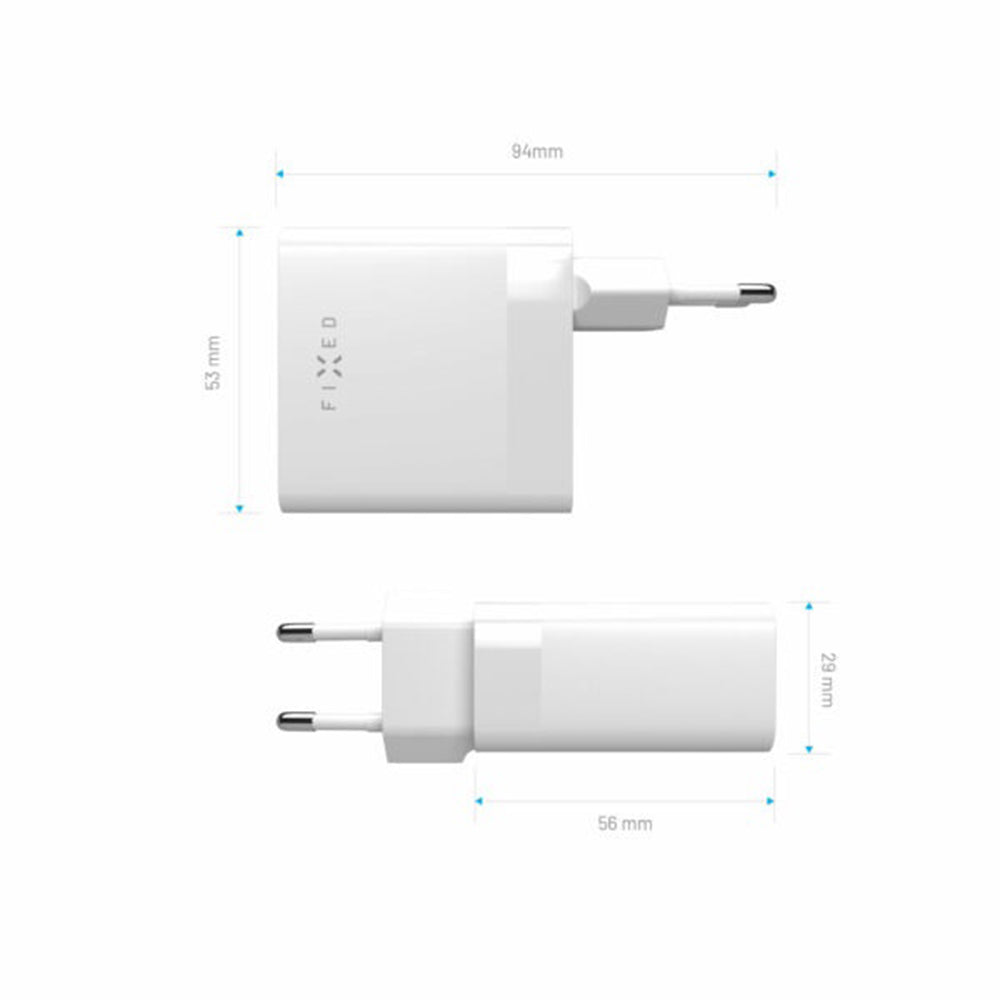 Caricabatterie Retea Fixed, 65W, 3.25A, 2 x USB-C, Bianco