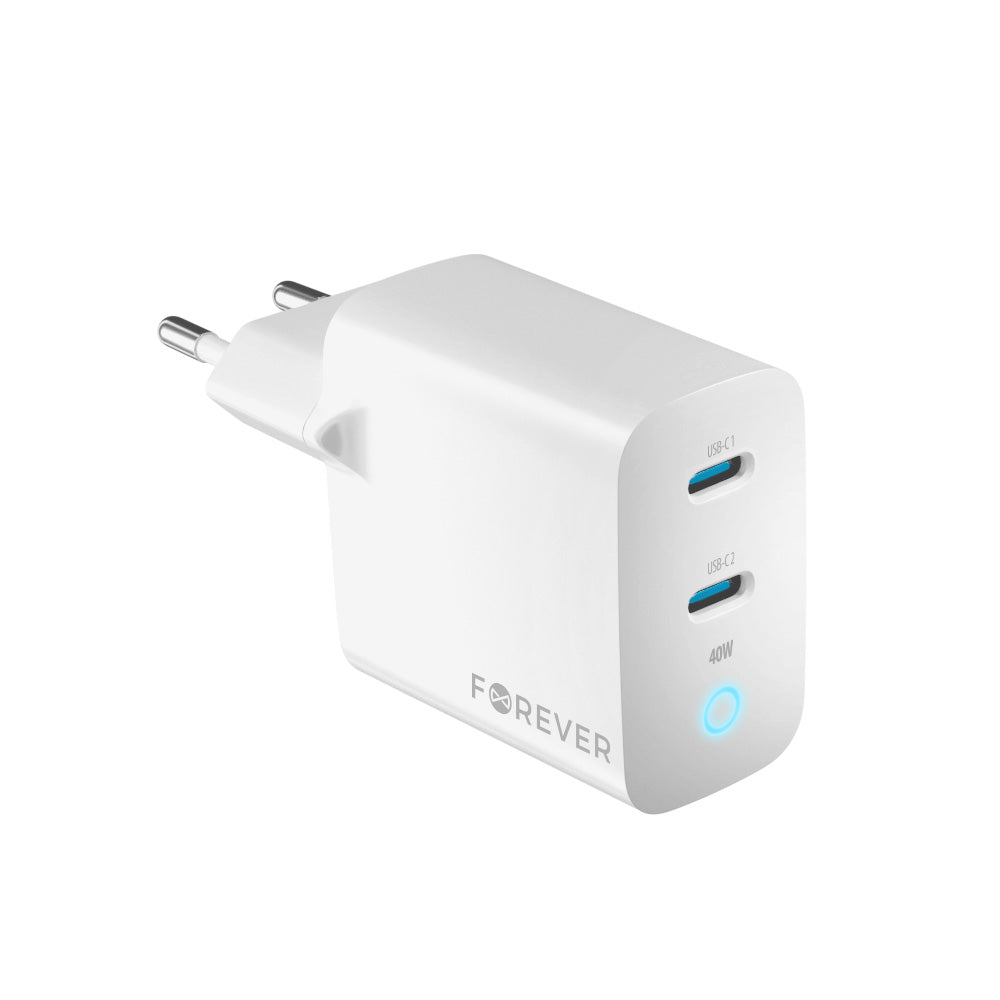 Caricabatterie di rete Forever TC-06-40CC, 40W, 3A, 2 x USB-C, bianco 