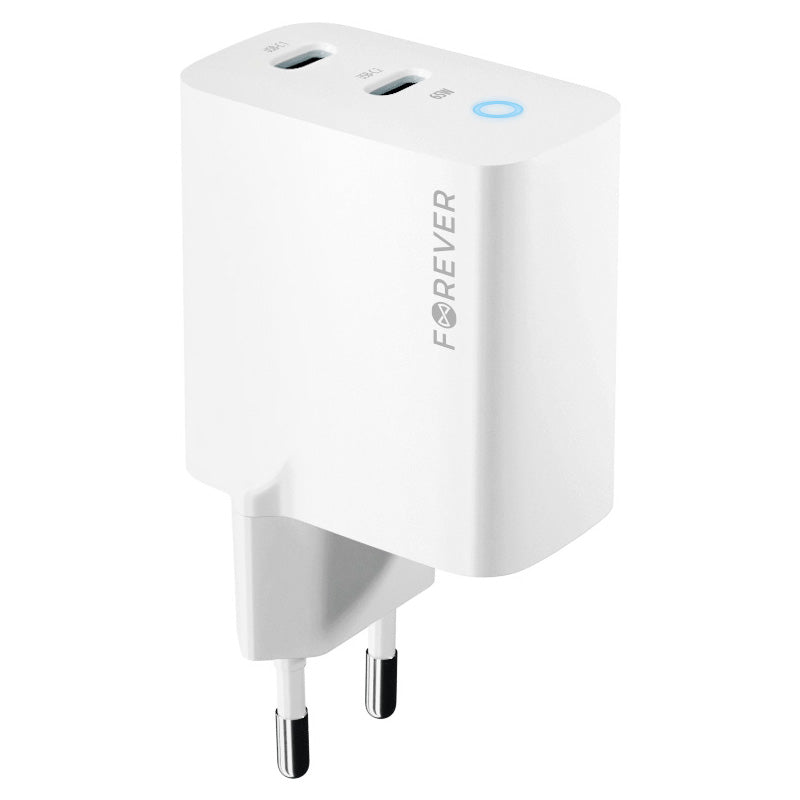 Caricabatterie di rete Forever TC-06-65CC, 65W, 3,25A, 2 x USB-C, bianco 