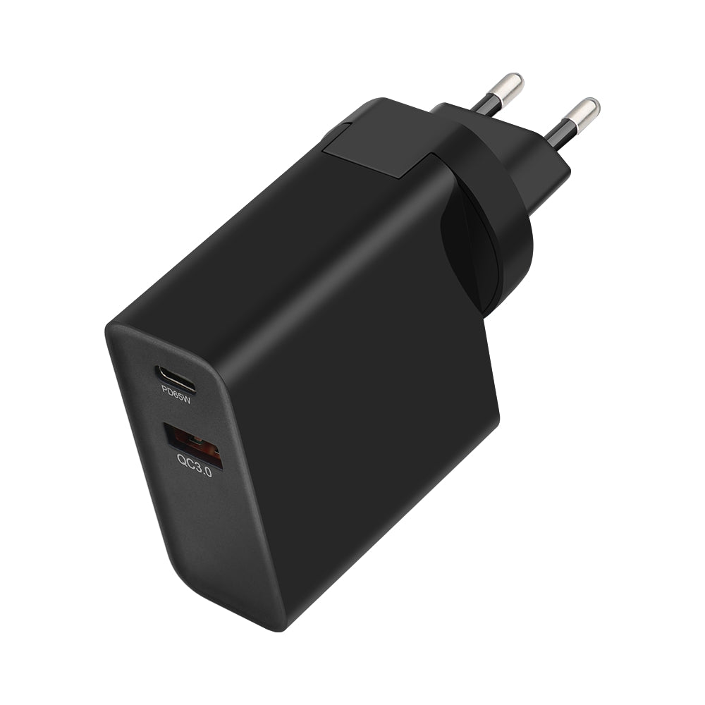 Caricatore di rete GVDA, 65W, 3A, 1 x USB-A - 1 x USB-C, nero 