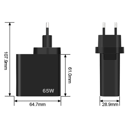 Caricatore di rete GVDA, 65W, 3A, 1 x USB-A - 1 x USB-C, nero 