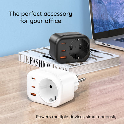 Caricabatterie da Rete HAVIT UC142, 30W, 3A, 1 x USB-A - 2 x USB-C - 1 x Schuko, Nero