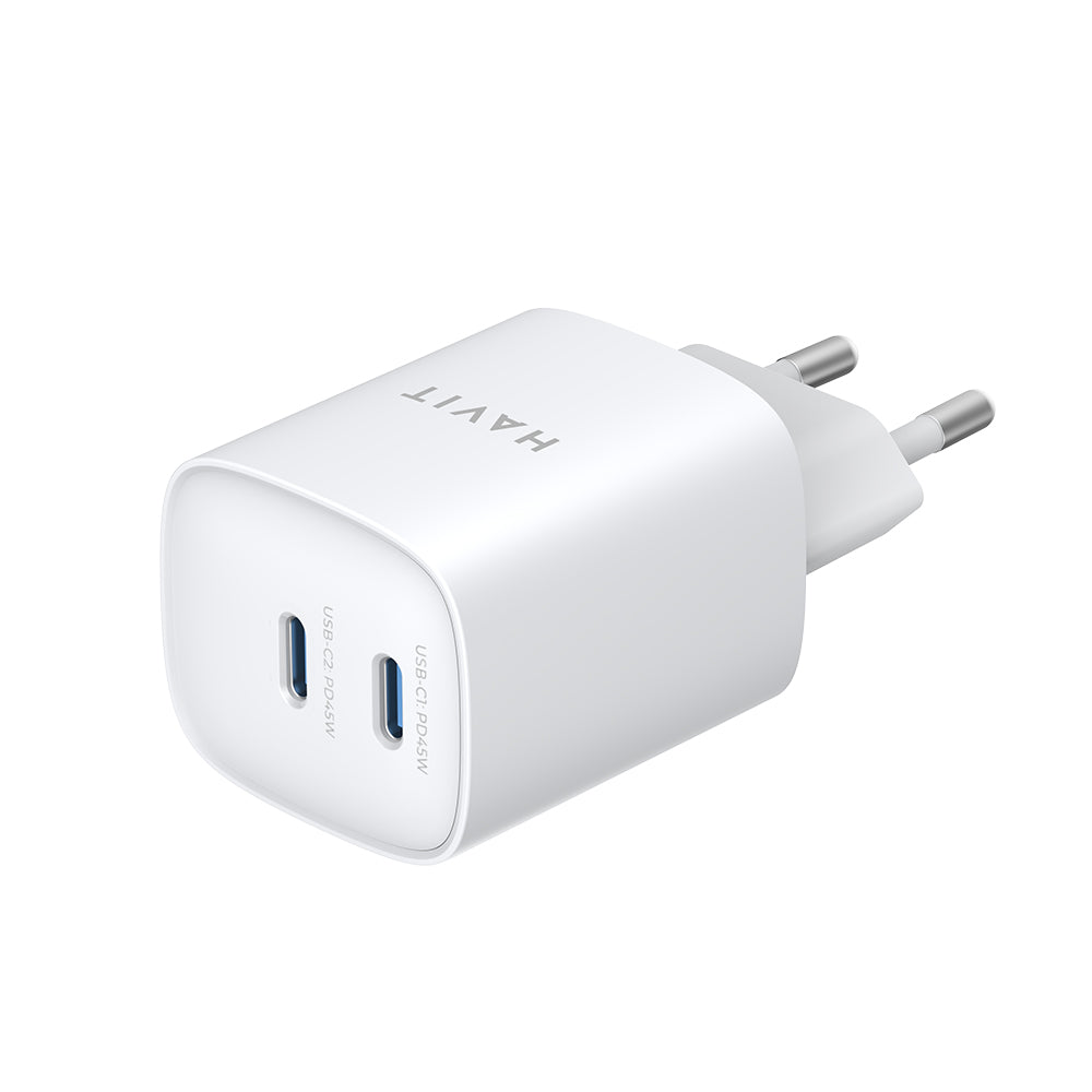 Caricabatterie Retea HAVIT UC45W, 45W, 3A, 2 x USB-C, Bianco
