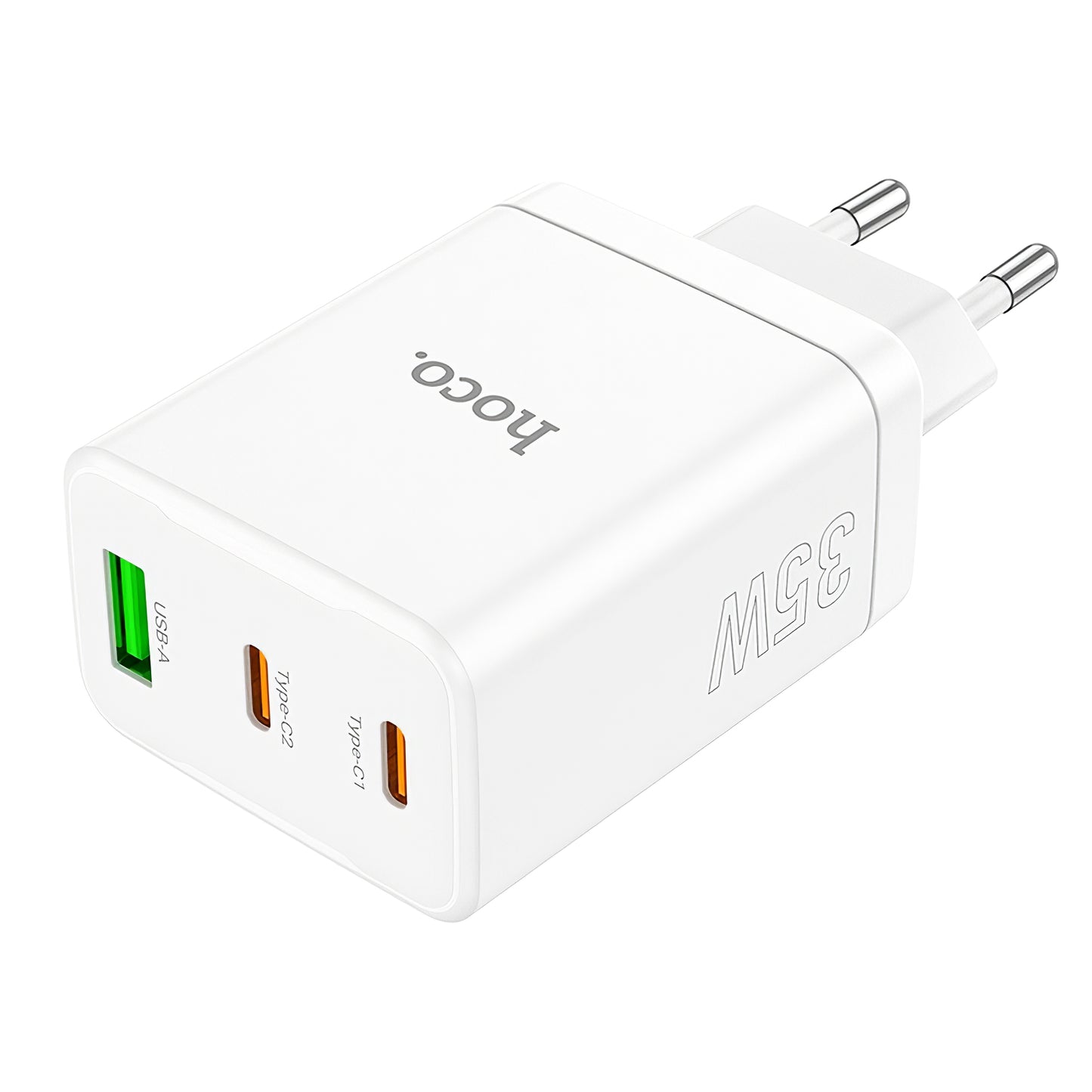 Caricabatterie di rete HOCO N33, 35W, 3A, 1 x USB-A - 2 x USB-C, bianco 