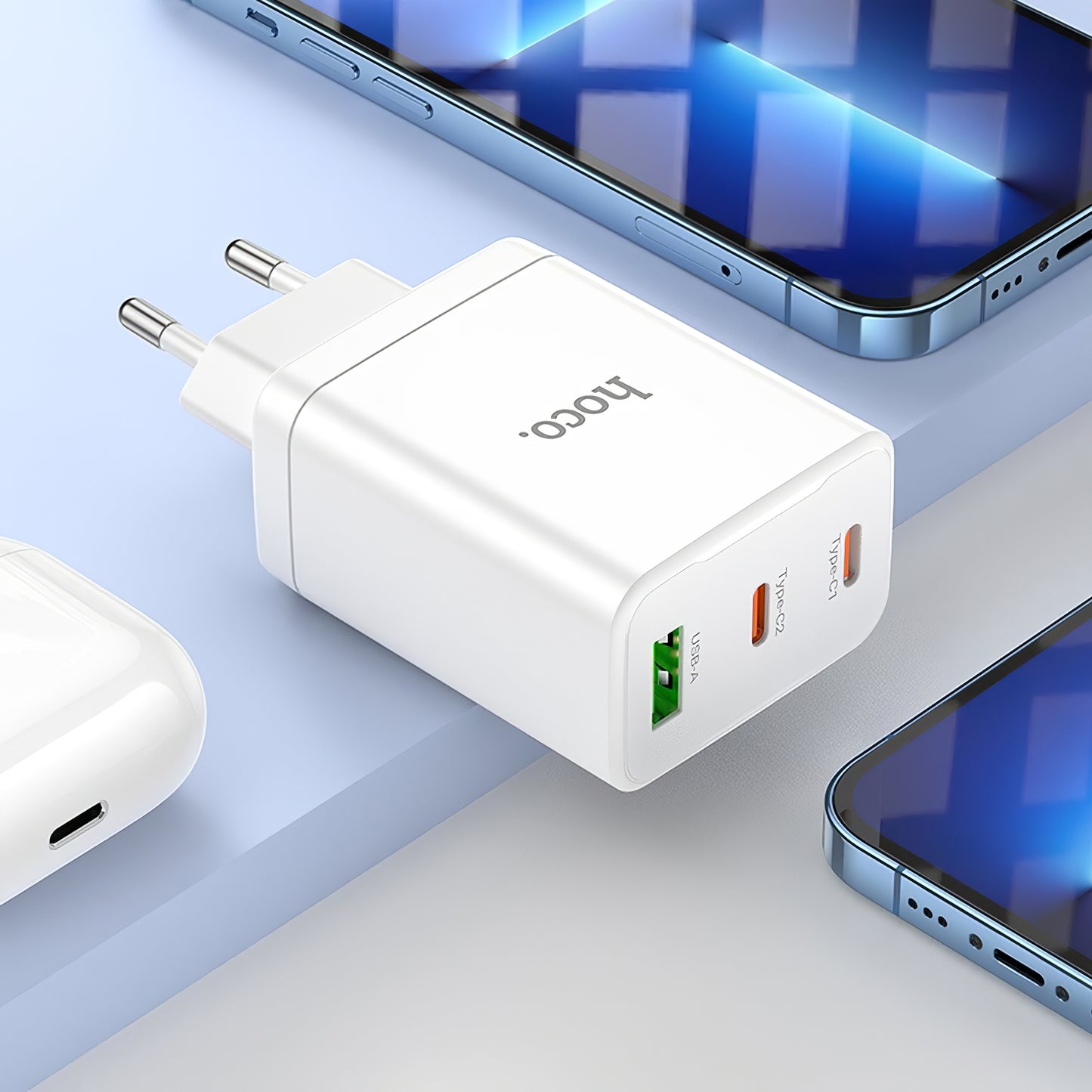 Caricabatterie di rete HOCO N33, 35W, 3A, 1 x USB-A - 2 x USB-C, bianco 