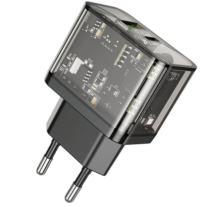 HOCO N34 Network Charger, 20W, 3A, 1 x USB-A - 1 x USB-C, Transparent