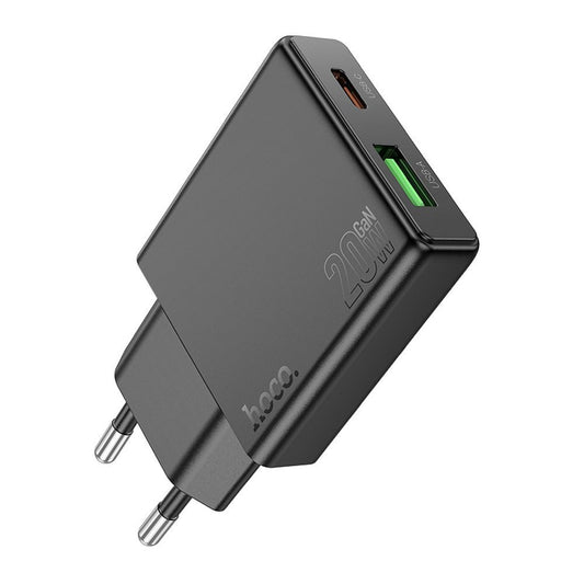 Caricabatterie Rete HOCO N38, 20W, 3A, 1 x USB-A - 1 x USB-C, Nero