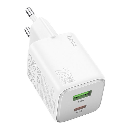 Caricabatterie Rete HOCO N41, 20W, 3A, 1 x USB-A - 1 x USB-C, Bianco