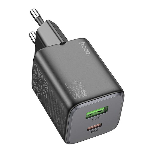 Caricabatterie Rete HOCO N41, 20W, 3A, 1 x USB-A - 1 x USB-C, Nero