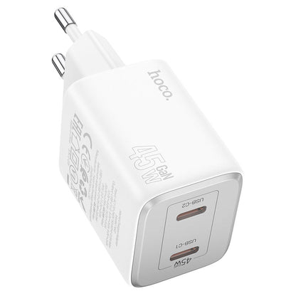 Caricabatterie di rete HOCO N42, 45W, 3A, 2 x USB-C, bianco 