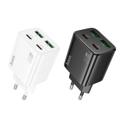 Caricabatterie Rete HOCO N56, 30W, 3A, 2 x USB-A - 2 x USB-C, Nero