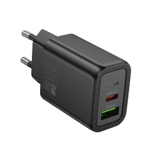 Caricabatterie Rete HOCO N61, 20W, 3A, 1 x USB-A - 1 x USB-C, Nero