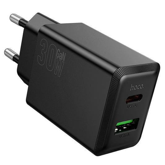 Caricabatterie da Rete HOCO N71, 30W, 3A, 1 x USB-A - 1 x USB-C, Nero
