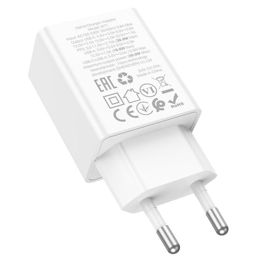 Caricabatterie da Rete HOCO N71, 30W, 3A, 1 x USB-A - 1 x USB-C, Bianco