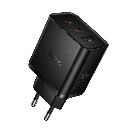 Caricabatterie da Rete HOCO N75, 65W, 3A, 1 x USB-A - 2 x USB-C, Nero