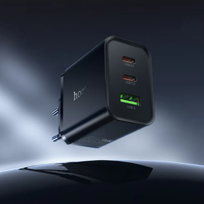 Caricabatterie da Rete HOCO N75, 65W, 3A, 1 x USB-A - 2 x USB-C, Nero