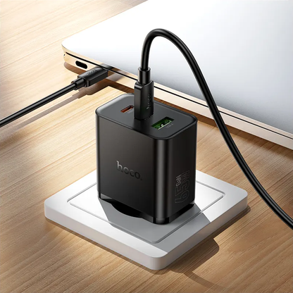 Caricabatterie da Rete HOCO N75, 65W, 3A, 1 x USB-A - 2 x USB-C, Nero