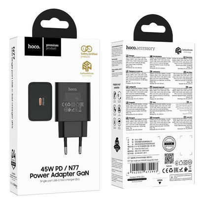 Caricatore da rete HOCO N77, 45W, 3A, 1 x USB-C, Nero