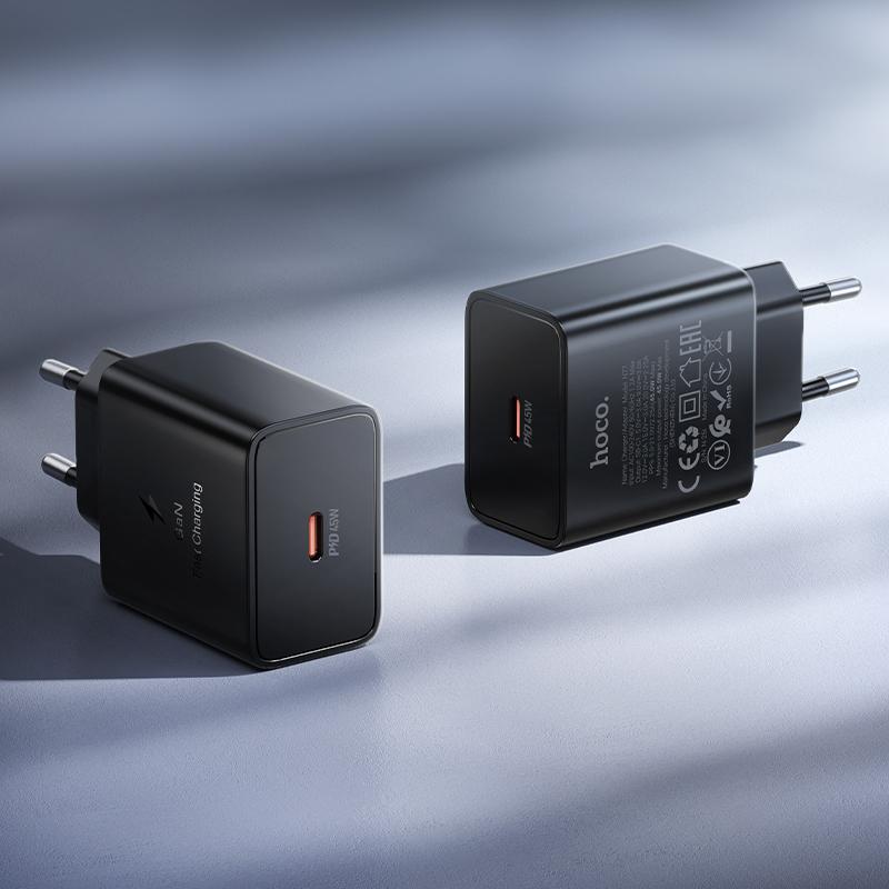 Caricatore da rete HOCO N77, 45W, 3A, 1 x USB-C, Nero