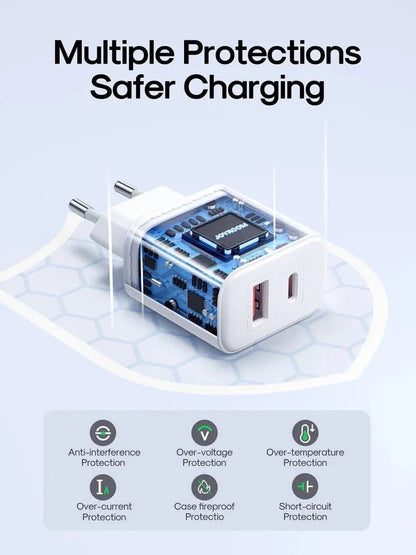 Caricabatterie Rete Joyroom JR-TCF05, 20W, 3A, 1 x USB-A - 1 x USB-C, Bianco