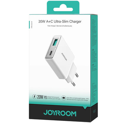 Caricabatterie di rete Joyroom JR-TCF14, 20W, 3A, 1 x USB-A - 1 x USB-C, bianco 