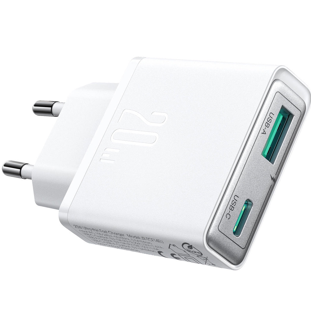 Caricabatterie di rete Joyroom JR-TCF14, 20W, 3A, 1 x USB-A - 1 x USB-C, bianco 