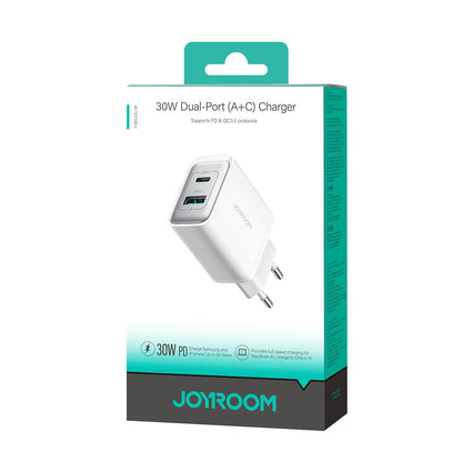 Caricabatterie Rete Joyroom JR-TCF15, 30W, 5A, 1 x USB-A - 1 x USB-C, Bianco