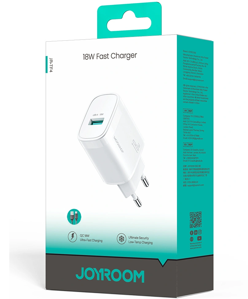 Caricatore da rete Joyroom JR-TF4, 18W, 3A, 1 x USB-A, Bianco