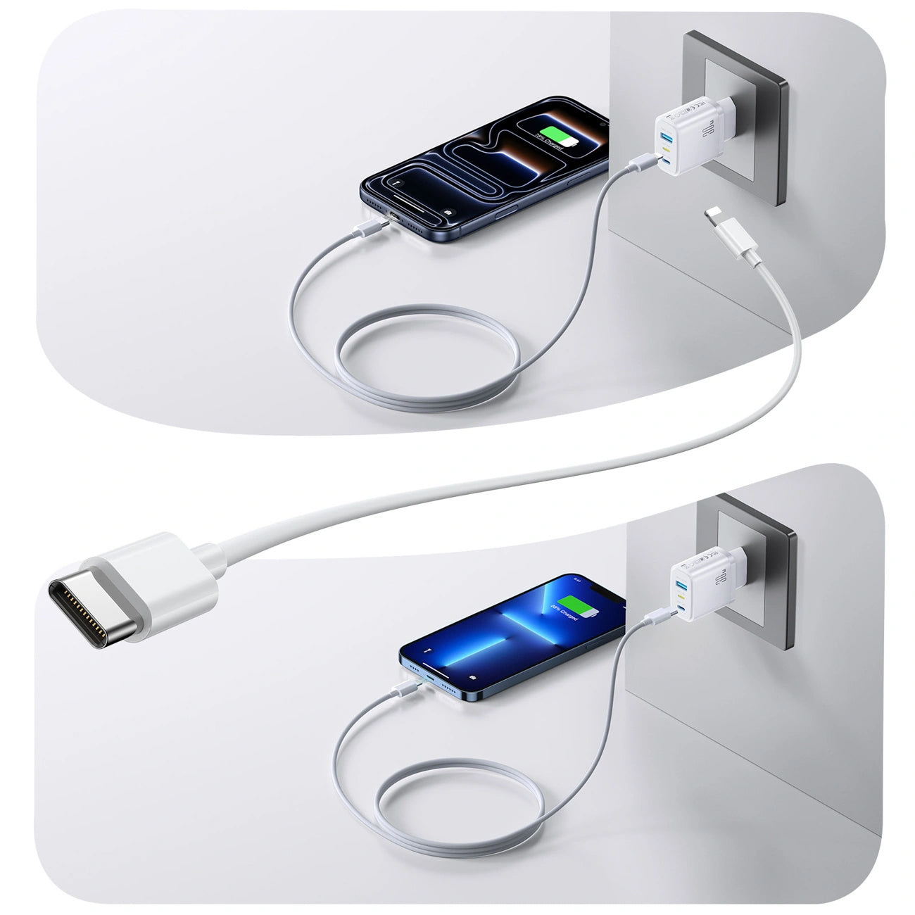 Caricatore da rete Joyroom JR-TG6, 30W, 3A, 1 x Lightning - 1 x USB-A - 1 x USB-C, Bianco
