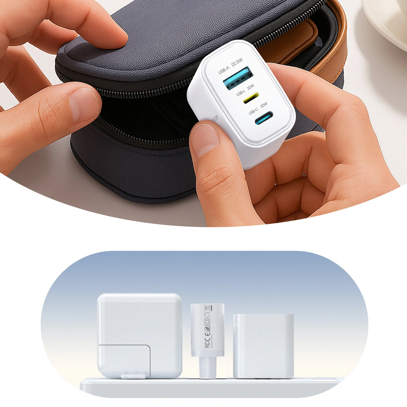 Caricatore da rete Joyroom JR-TG6, 30W, 3A, 1 x Lightning - 1 x USB-A - 1 x USB-C, Bianco