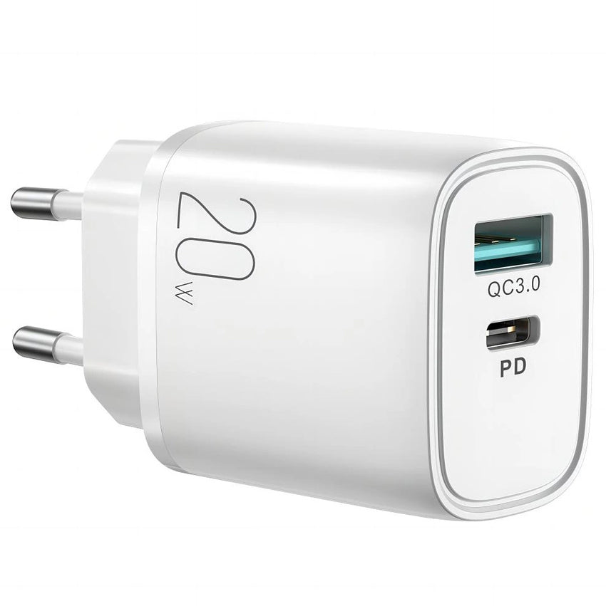 Joyroom L-QP2011 Caricatore di rete, 20W, 3A, 1 x USB-A - 1 x USB-C, bianco 