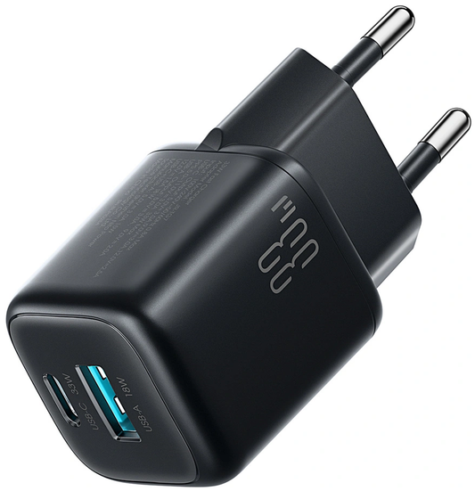 Caricabatterie Rete Joyroom JR-TG7, 33W, 3A, 1 x USB-A - 1 x USB-C, Nero