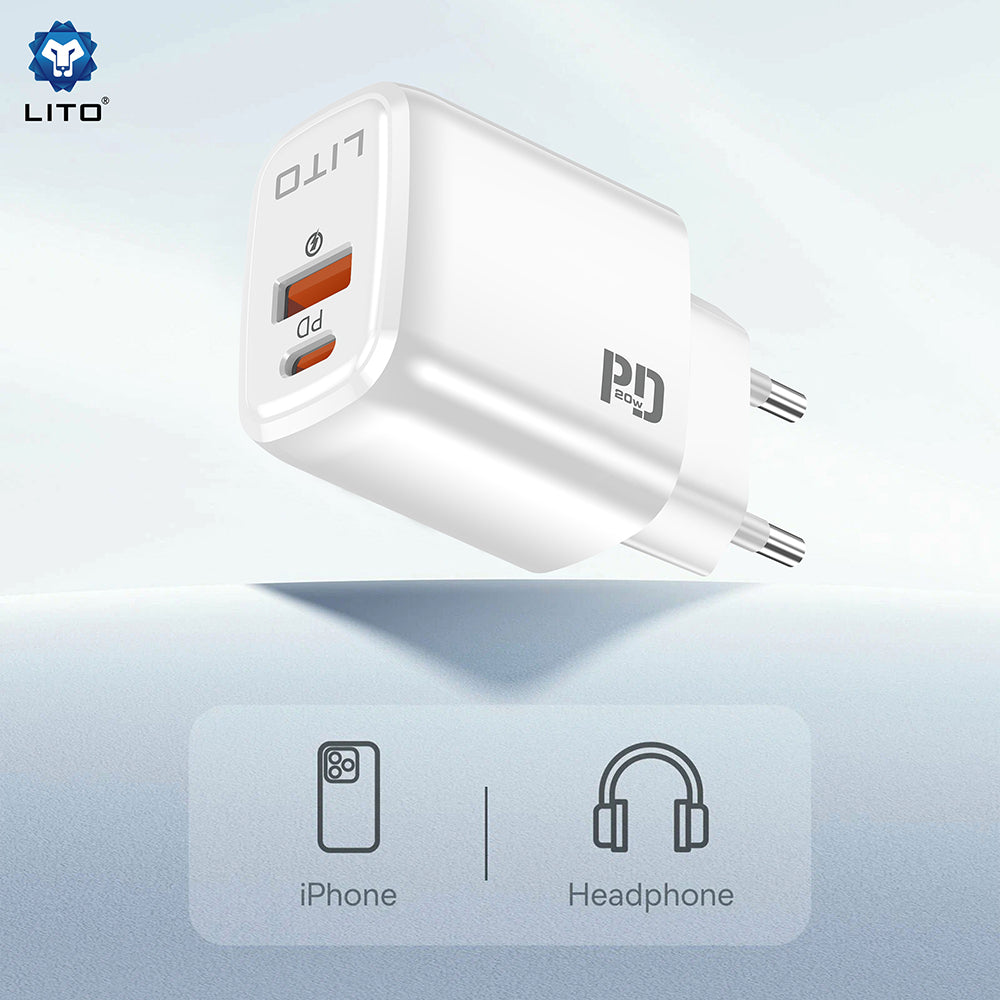 Caricabatterie Retea Lito LC28, 20W, 3A, 1 x USB-A - 1 x USB-C, Bianco