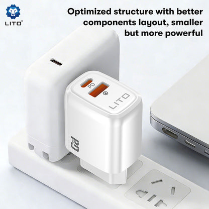 Caricabatterie Retea Lito LC28, 20W, 3A, 1 x USB-A - 1 x USB-C, Bianco