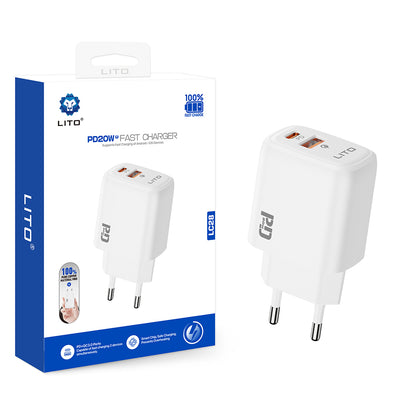Caricabatterie Retea Lito LC28, 20W, 3A, 1 x USB-A - 1 x USB-C, Bianco