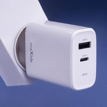 Caricabatterie di rete MaXlife MXTC-10-30AC, 30W, 3A, 1 x USB-A - 1 x USB-C, bianco 