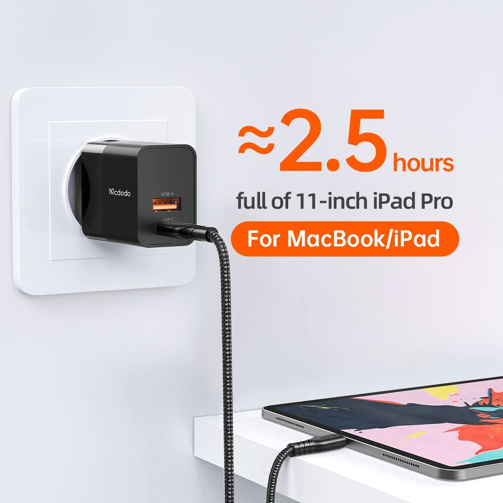 Caricabatterie Rete McDodo CH-1951 Hydrogen, 20W, 3A, 1 x USB-A - 1 x USB-C, Nero