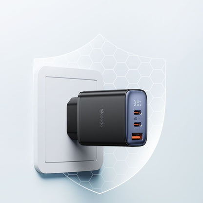 McDodo CH-2180 Network Charger Display, 30W, 3A, 1 x USB-A - 2 x USB-C, Black