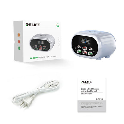 Caricabatterie di rete Relife RL-309U, 72W, 5A, 2 x USB-C - 4 x USB-A, argento 