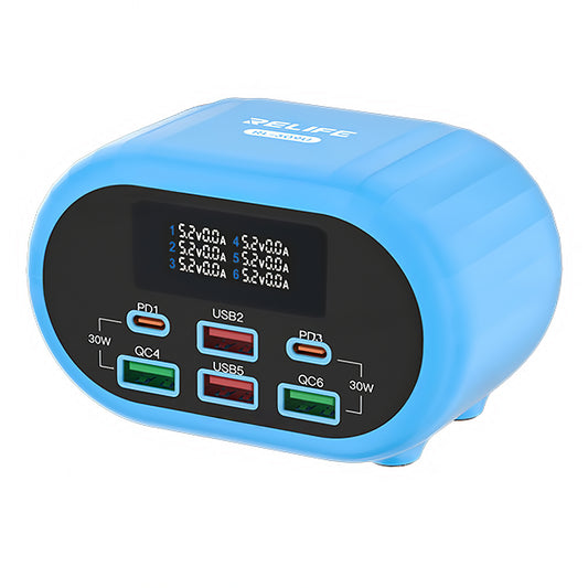 Caricatore Stazione Relife RL-309U, 72W, 5A, 2 x USB-C - 4 x USB-A, Blu