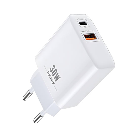 Caricabatterie di rete Remax RP-U82, 30W, 3A, 1 x USB-A - 1 x USB-C, bianco 