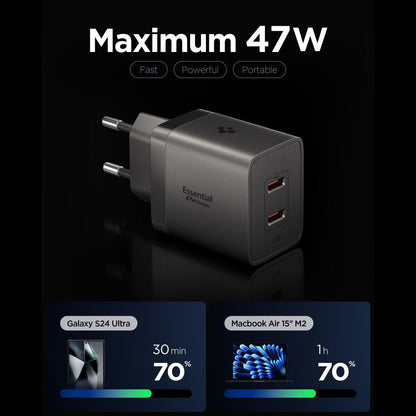 Caricatore da rete Spigen EE472EU Essential, 47W, 3A, 2 x USB-C, Grigio ACH10450