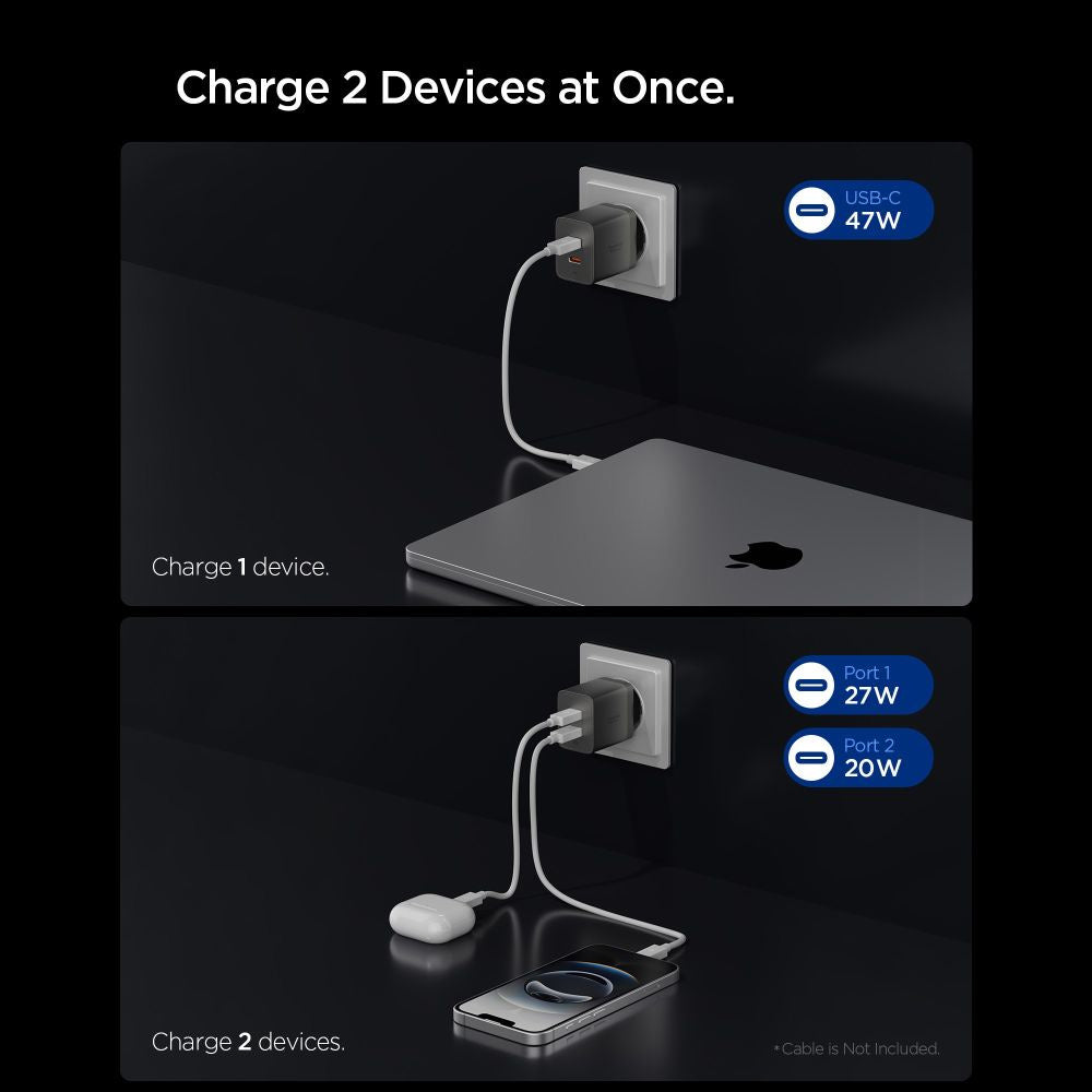 Caricatore da rete Spigen EE472EU Essential, 47W, 3A, 2 x USB-C, Grigio ACH10450