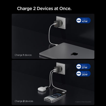 Caricatore da rete Spigen EE472EU Essential, 47W, 3A, 2 x USB-C, Grigio ACH10450