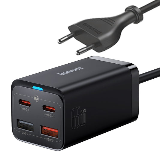 Caricatore di rete USB-C Baseus GaN3 Pro con cavo, 65W, 3A, 2 x USB-A - 2 x USB-C, nero CCGP04010101