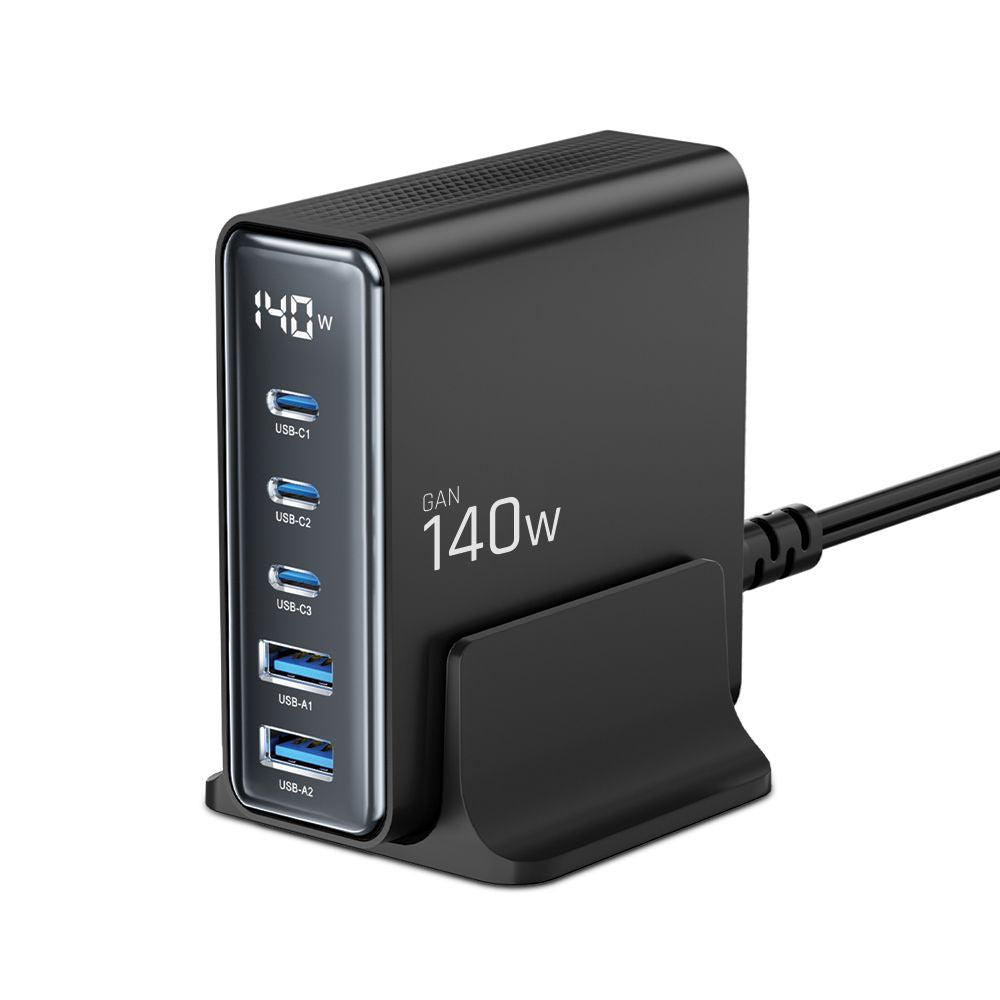 Tech-Protect Caricabatterie di rete DC140W, 140W, 3A, 2 x USB-A - 3 x USB-C, nero 